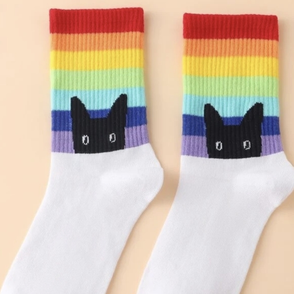 yours Accessories - RAINBOW Kitty Socks!    White W-Crew